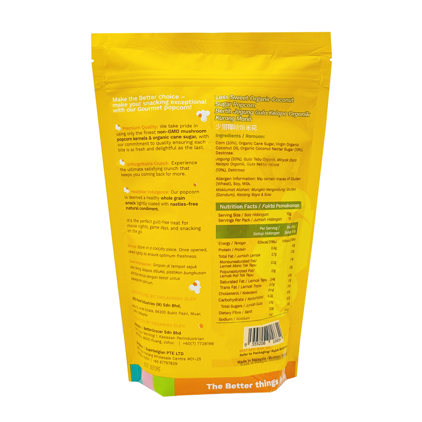 Better Gourmet Less Sweet Coconut Sugar Popcorn 100g