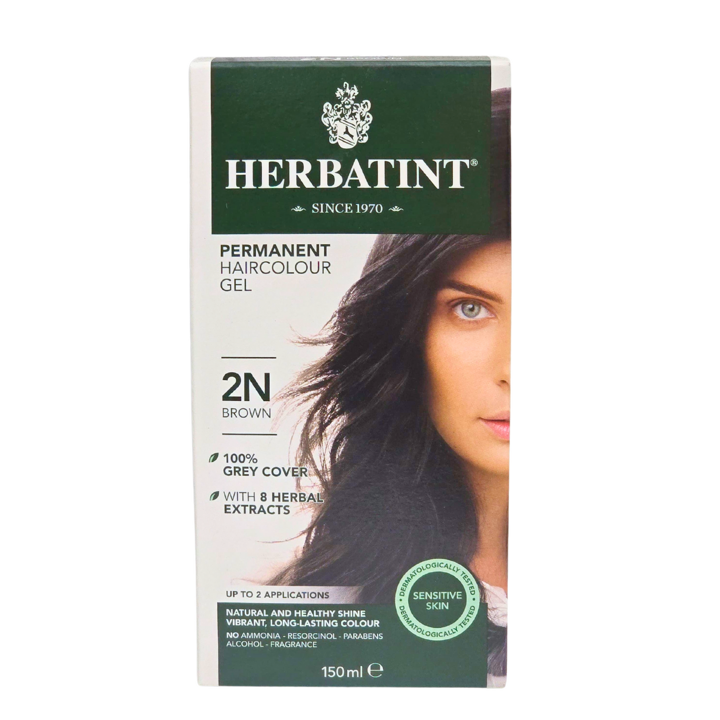 Herbatint Permanent Haircolor Gel, 2N Brown 150ml Italy