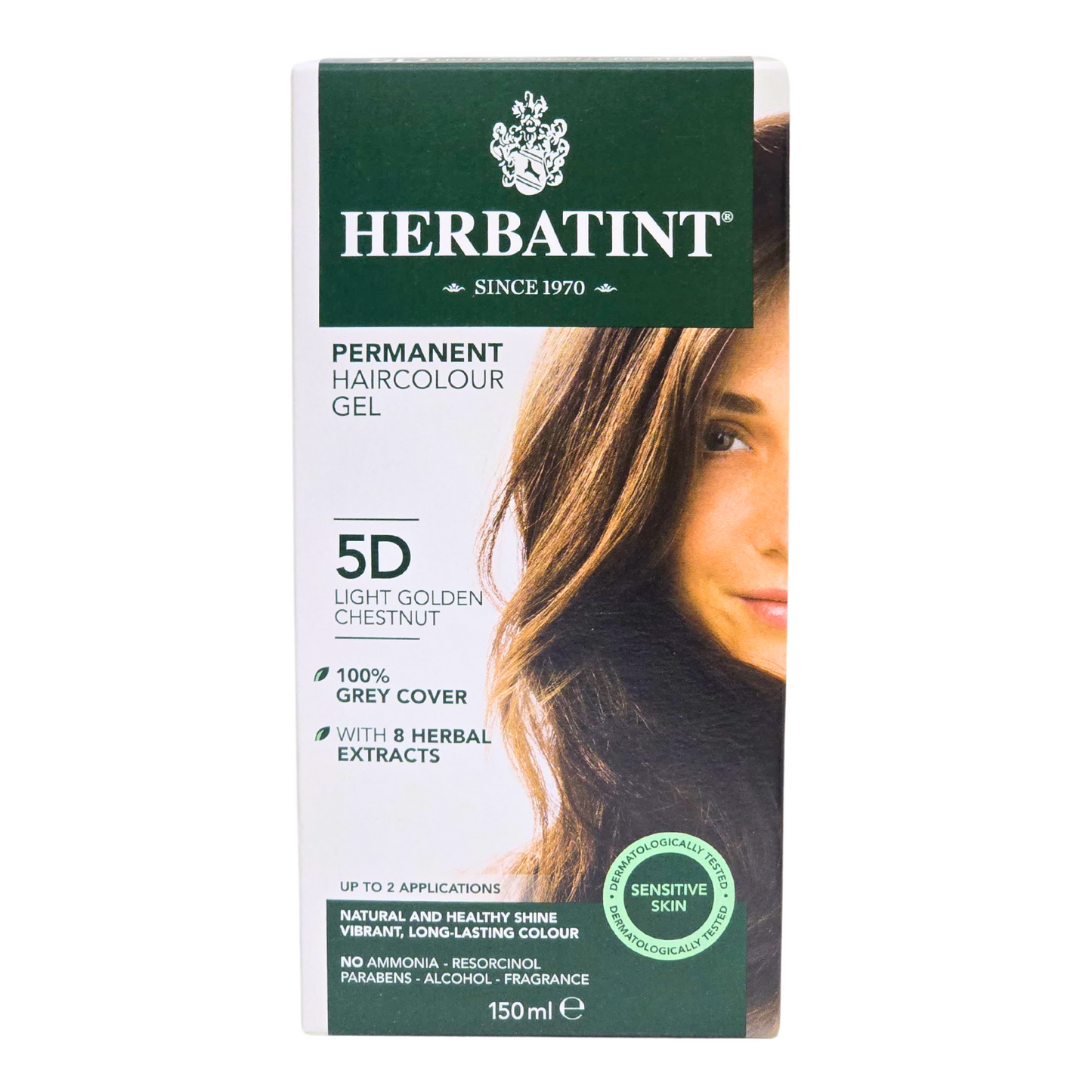 Herbatint Permanent Haircolor Gel, 5D Light Golden Chestnut 150ml Italy