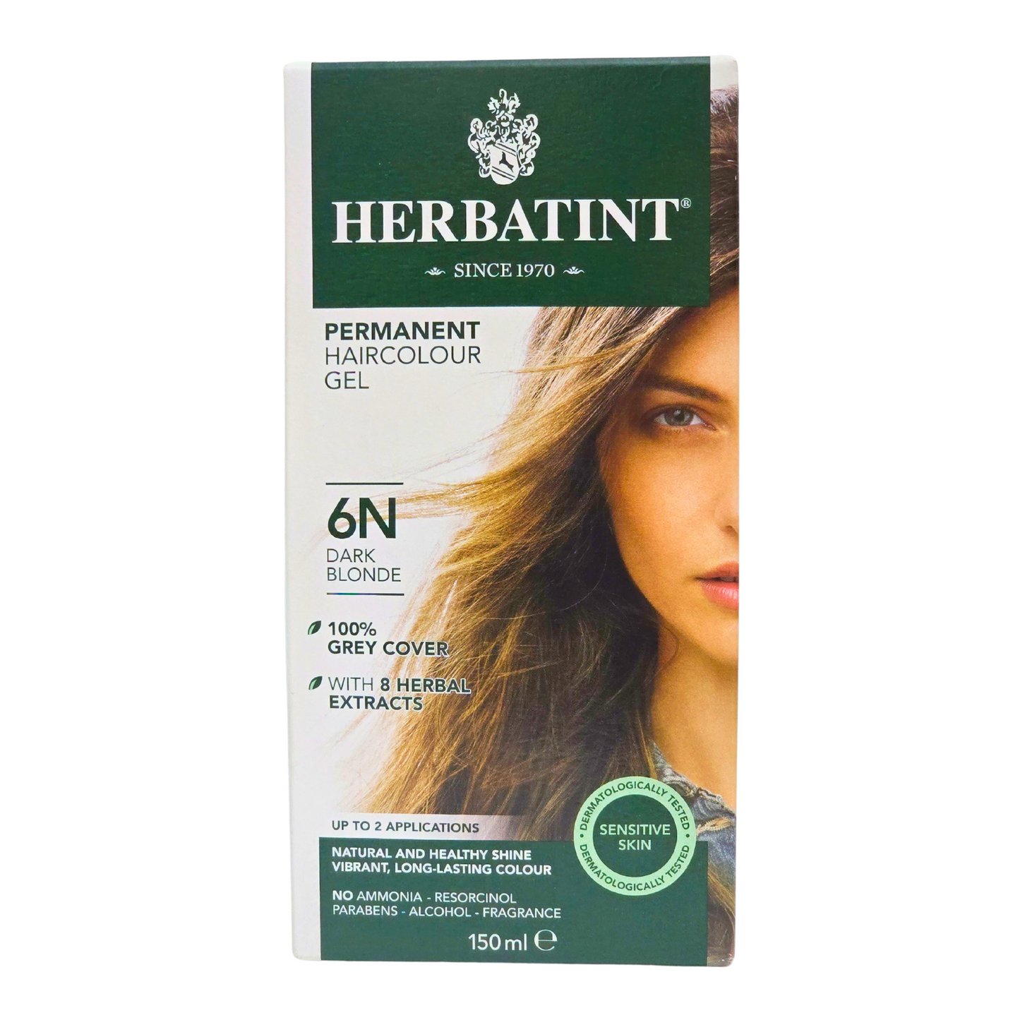 Herbatint Permanent Haircolor Gel, 6N Dark Blonde 150ml Italy