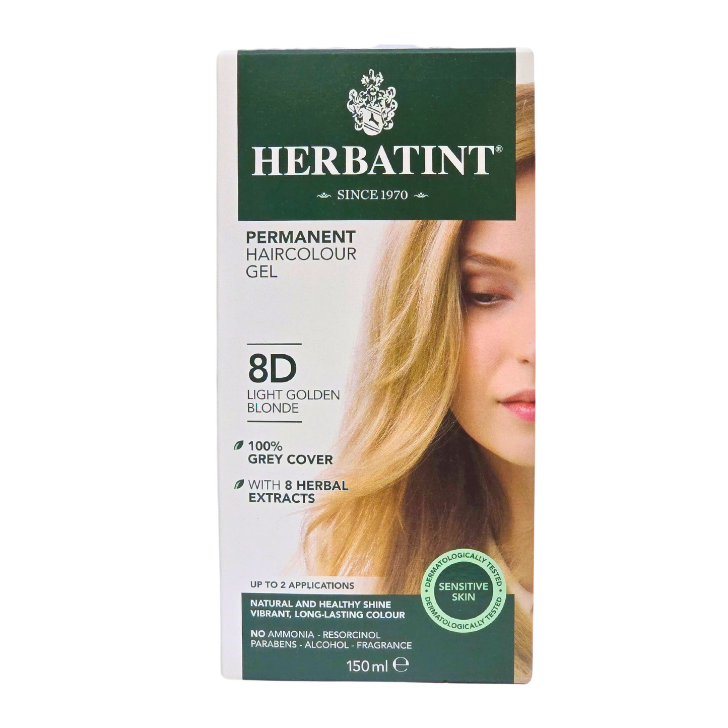 Herbatint Permanent Haircolor Gel, 8D Light Golden Blonde 150ml Italy