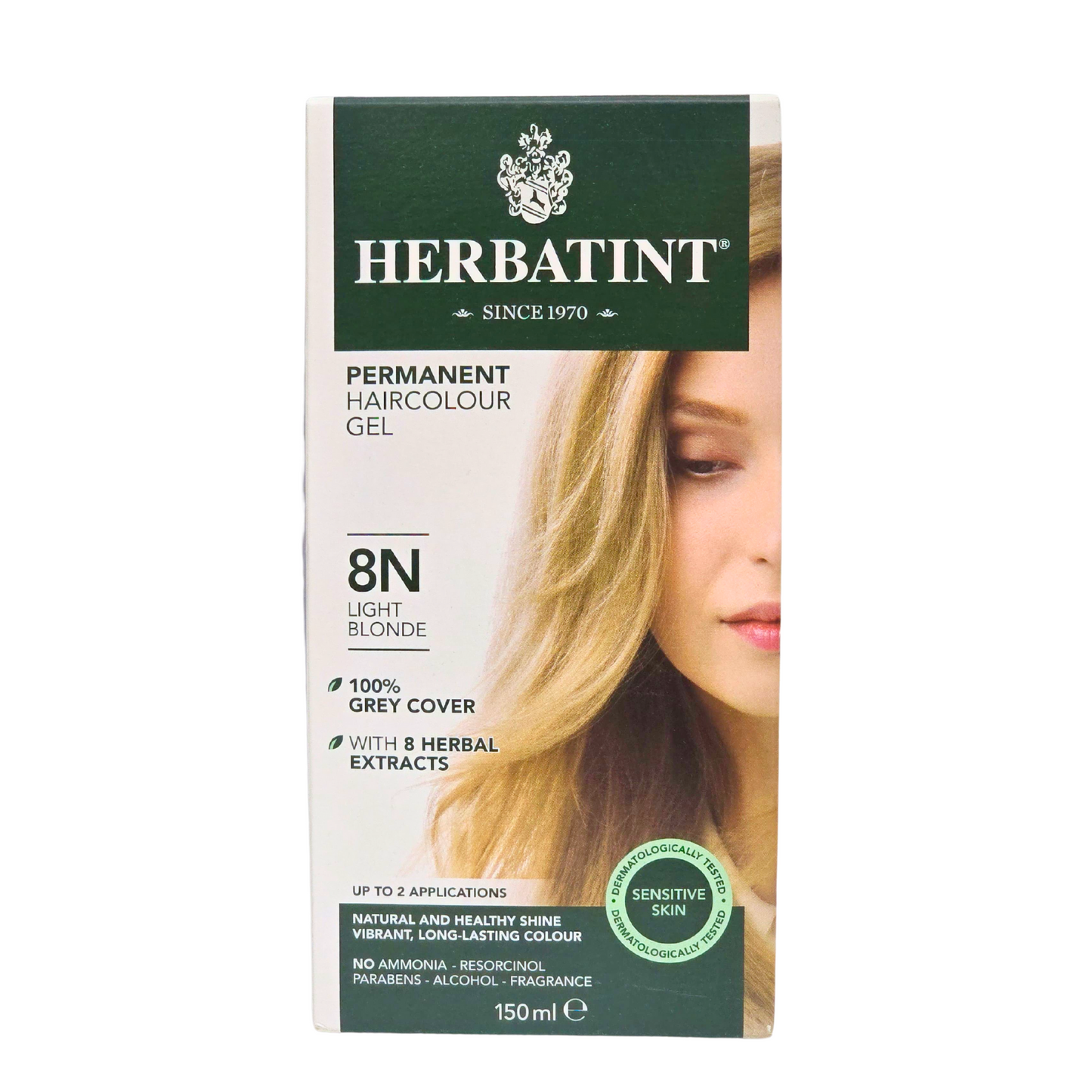 Herbatint Permanent Haircolor Gel, 8N Light Blonde 150ml Italy