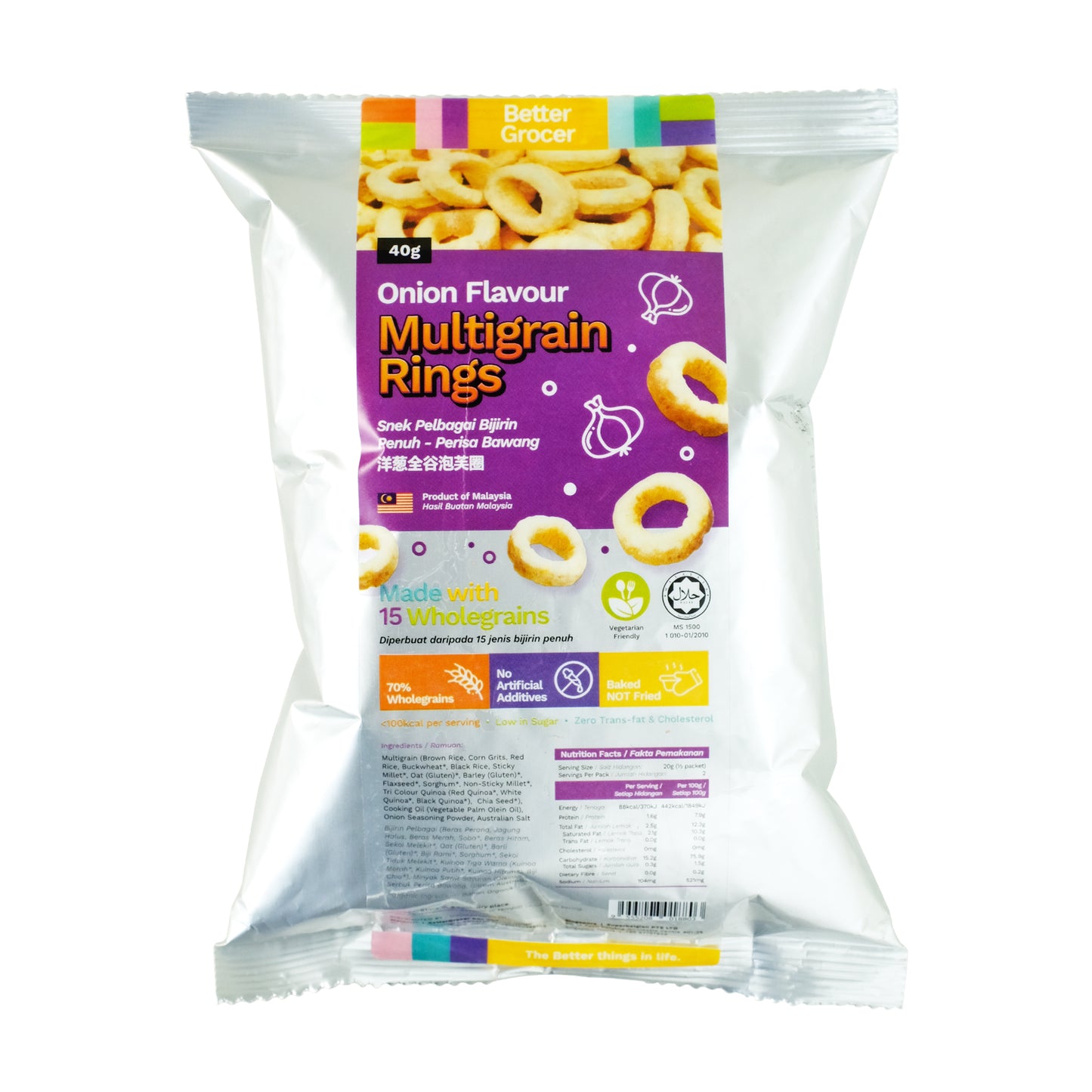 Better Grocer Multigrain Rings - Onion Flavour 40g