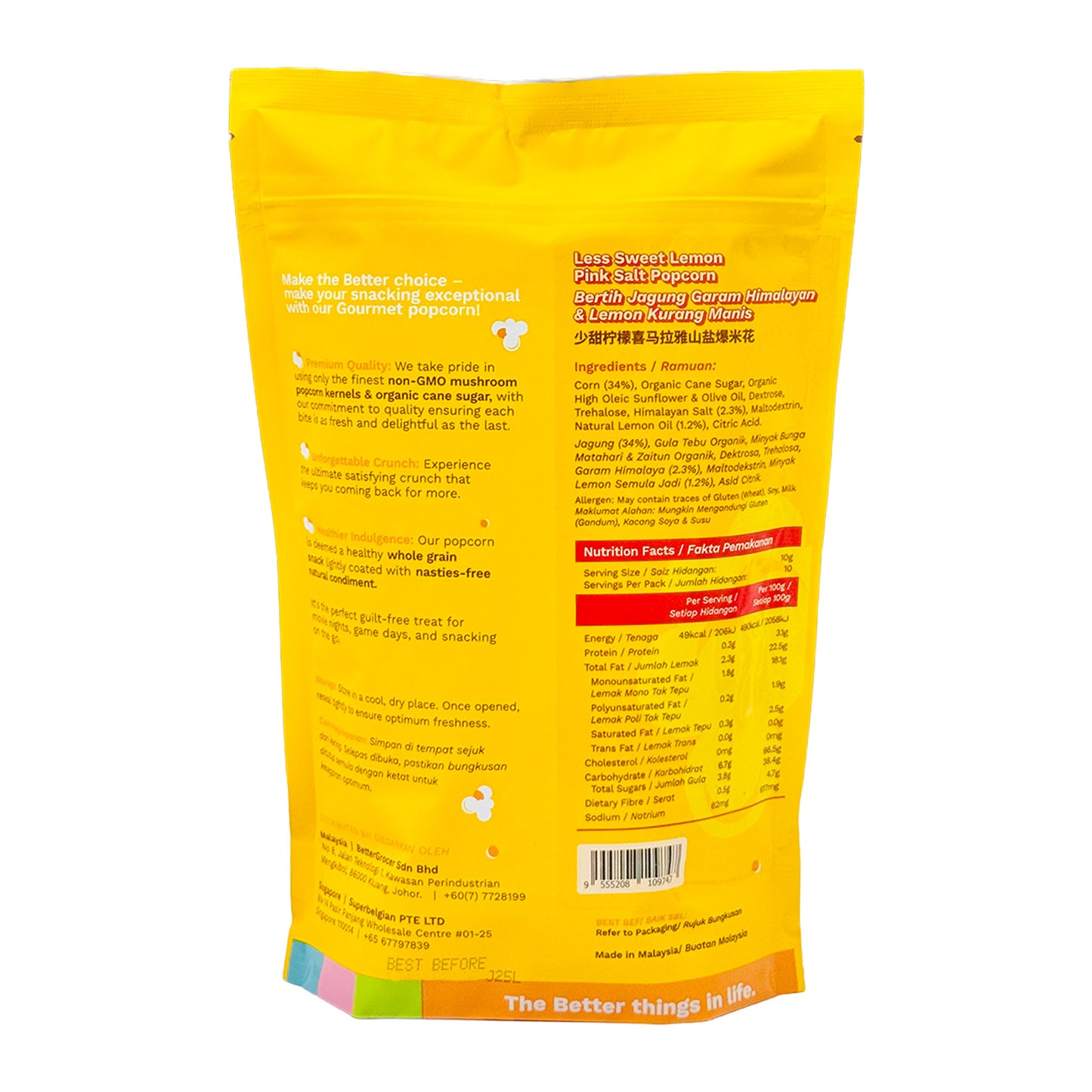 Better Gourmet Better Less Sweet Lemon Pink Salt Popcorn 100g