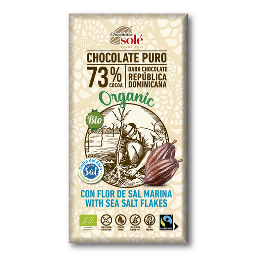 Solé Organic Dark Chocolate 73%, Sea Salt 100g