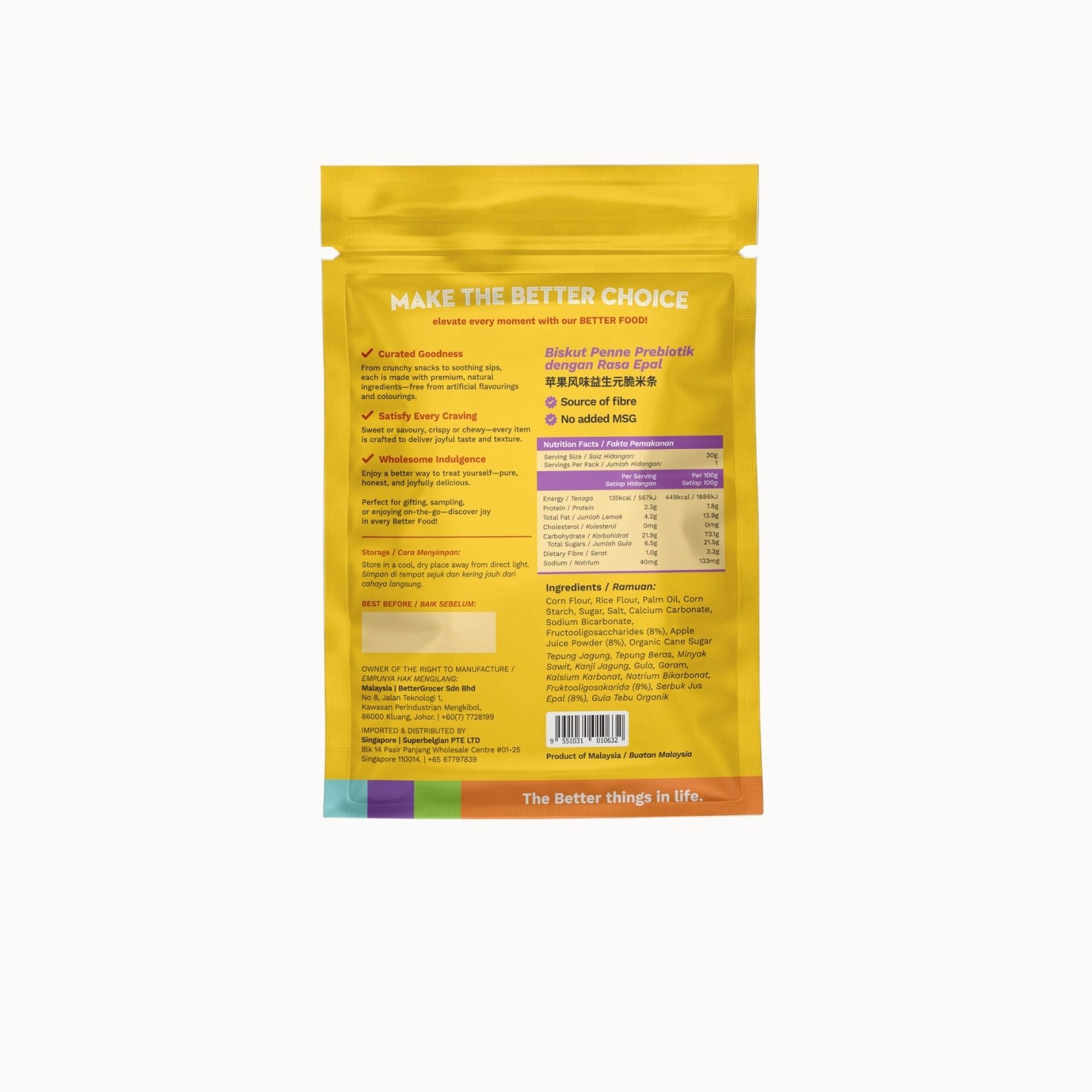 Better Gourmet Prebiotics Penne Cracker w Apple Powder  EA 30g