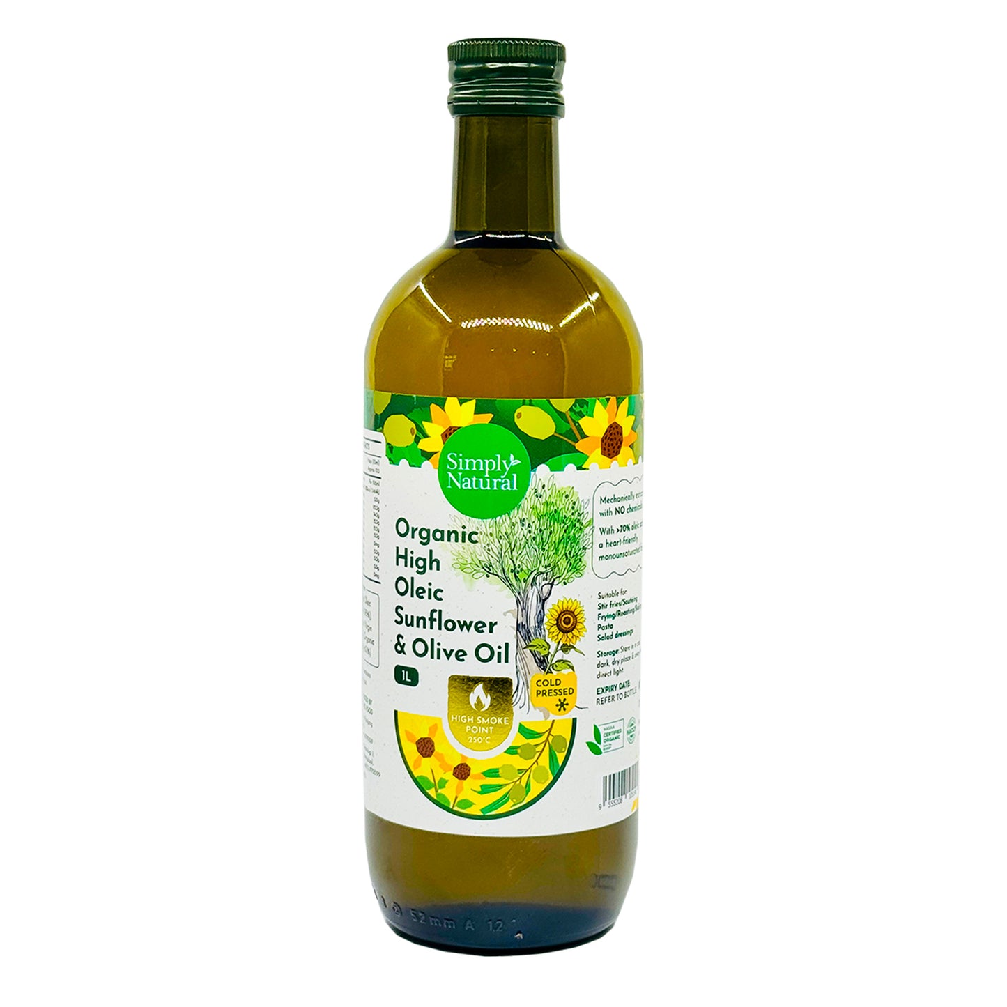 Simply Natural Cold Pressed Organic High Oleic Sunflower & Olive Oli 1L Italy