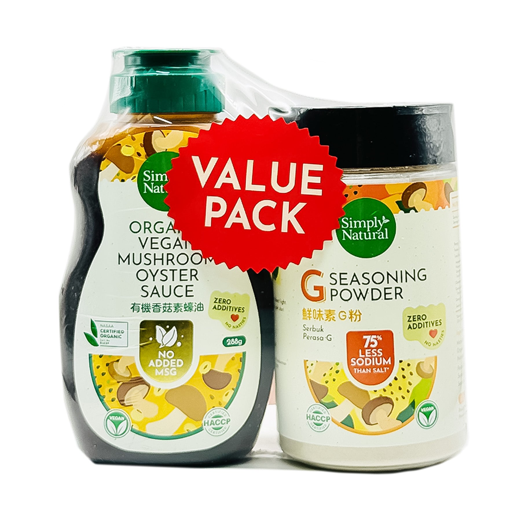 Simply Natural Organic Vegan Oyster Sauce + G Seasoning Powder Set