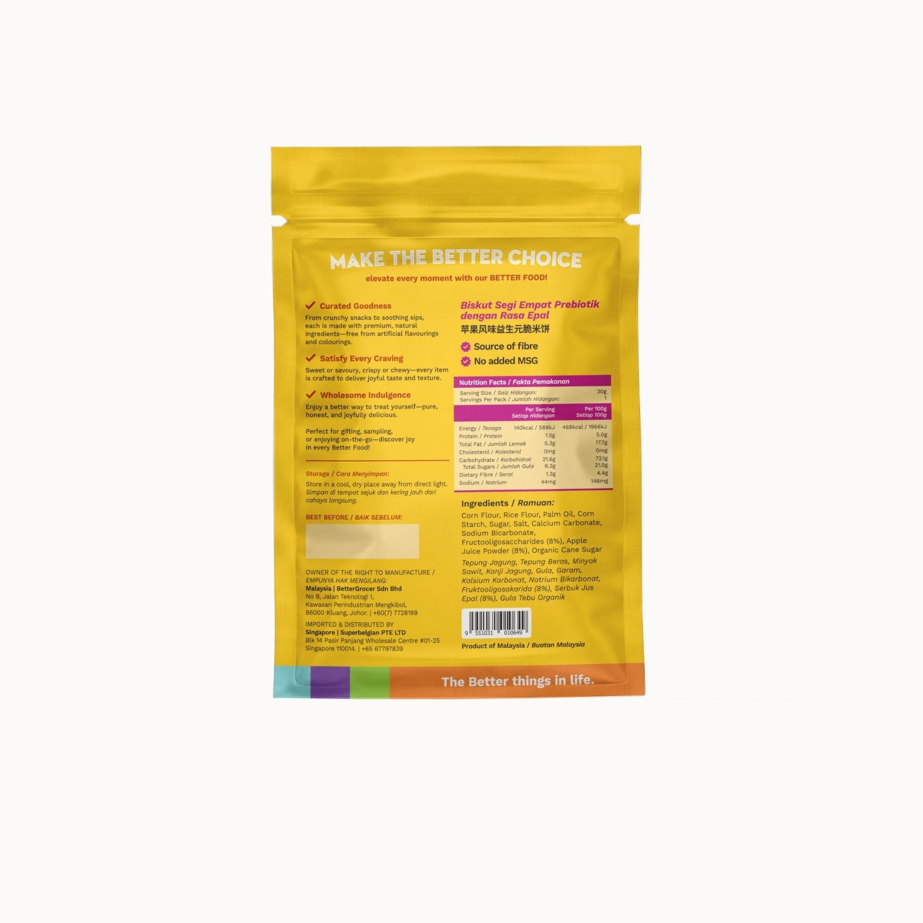 Better Gourmet Prebiotics Square Cracker w Apple Powder  EA 30g