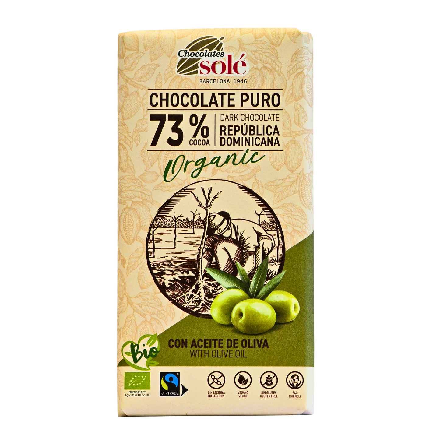 Solé Organic Dark Chocolate 73%, Olive Oil 100g